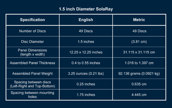 solaray spec chart one and one half inch